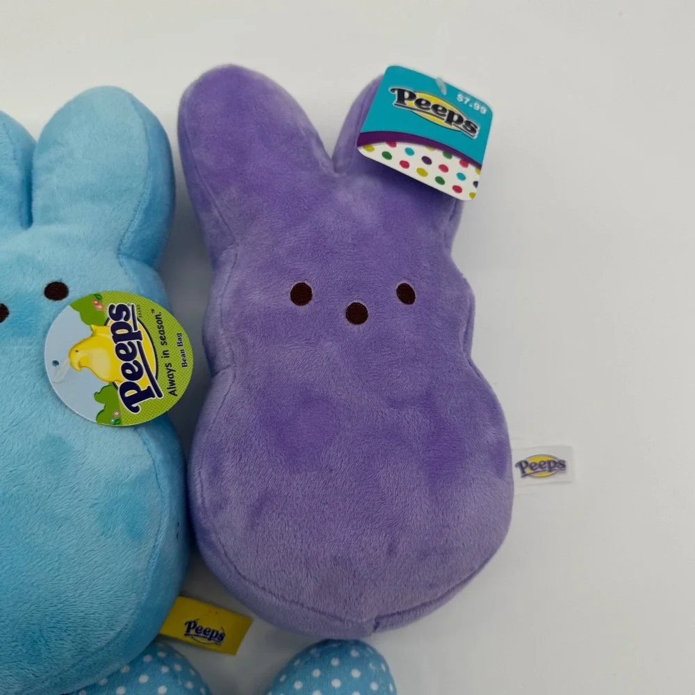 Peeps Bunny Plush Bean Bag Set Lot of 5 Yellow Blue Purple Polka Dot Easter Toy